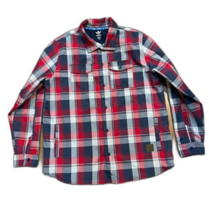 Adidas Plaid Snowboarding Plaid Red Navy Shirt Shacket XL Button Up Lined